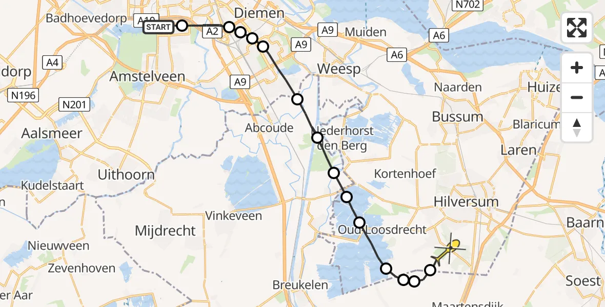 Routekaart van de vlucht: Lifeliner 1 naar Vliegveld Hilversum