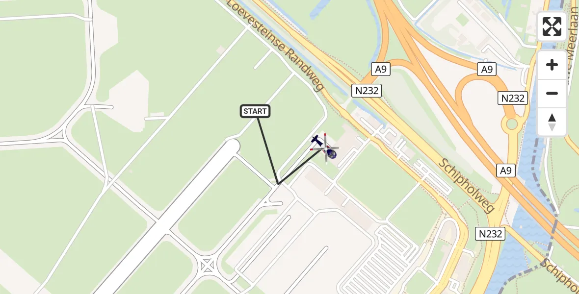 Routekaart van de vlucht: Politiehelikopter naar Schiphol
