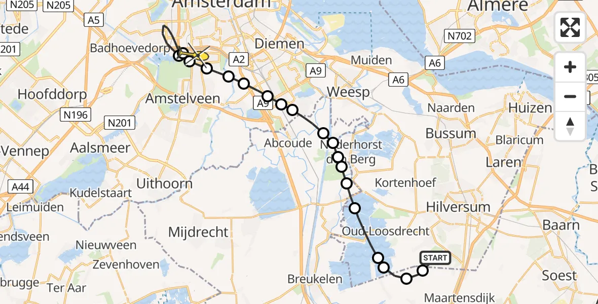 Routekaart van de vlucht: Lifeliner 1 naar VU Medisch Centrum Amsterdam