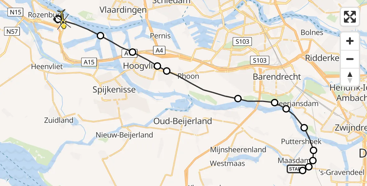 Routekaart van de vlucht: Lifeliner 2 naar Rozenburg