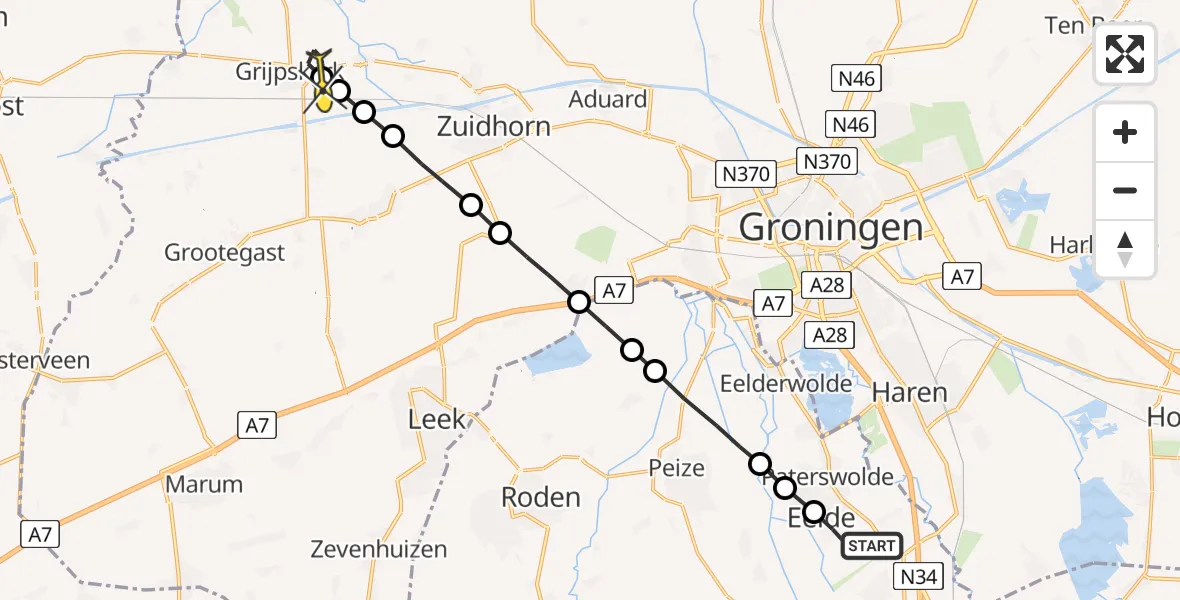 Routekaart van de vlucht: Lifeliner 4 naar Grijpskerk