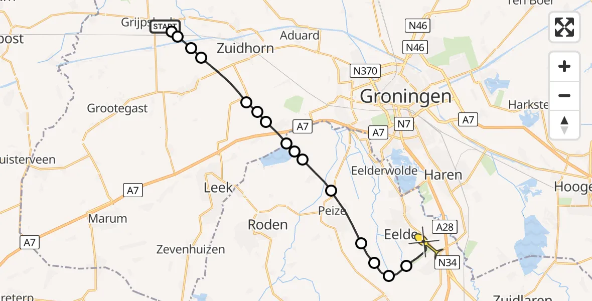 Routekaart van de vlucht: Lifeliner 4 naar Groningen Airport Eelde