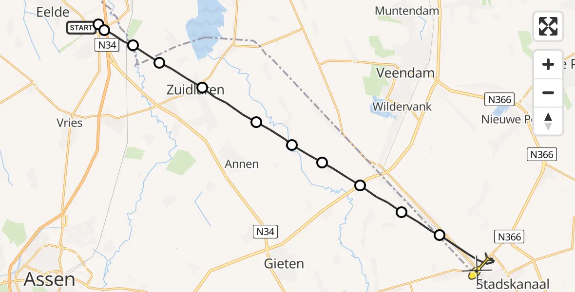 Routekaart van de vlucht: Lifeliner 4 naar Stadskanaal