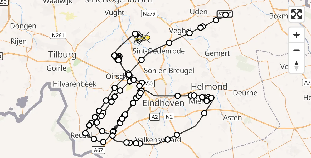 Routekaart van de vlucht: Politieheli naar Sint-Oedenrode