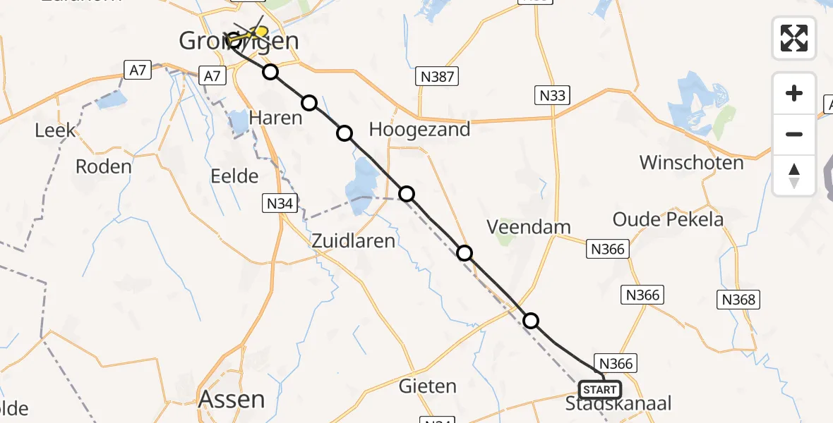 Routekaart van de vlucht: Lifeliner 4 naar Universitair Medisch Centrum Groningen