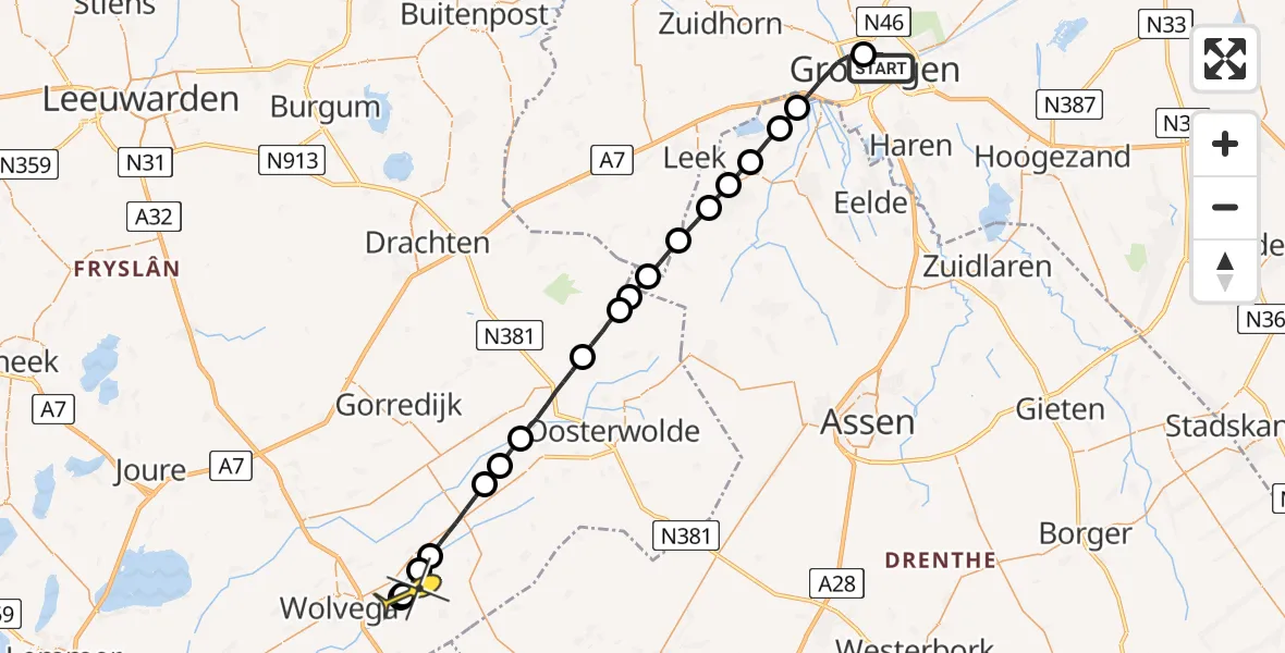 Routekaart van de vlucht: Lifeliner 4 naar De Hoeve