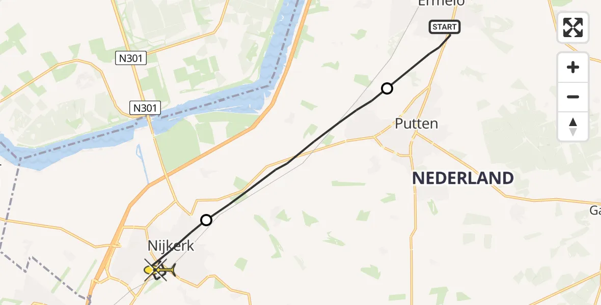 Routekaart van de vlucht: Lifeliner 1 naar Nijkerk