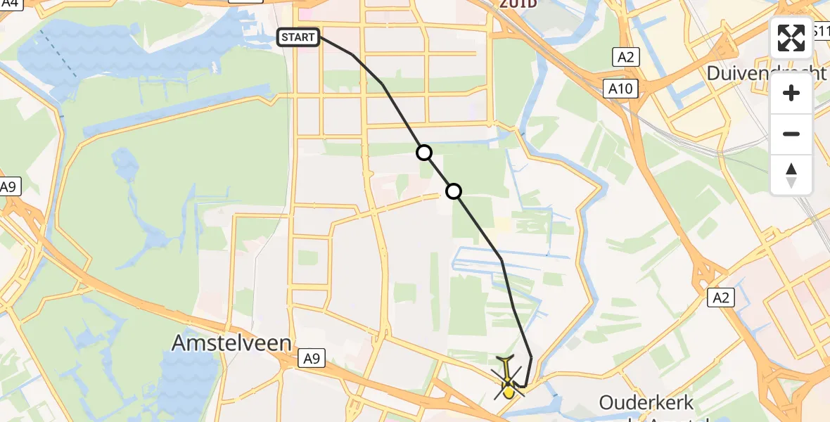 Routekaart van de vlucht: Lifeliner 1 naar Amstelveen