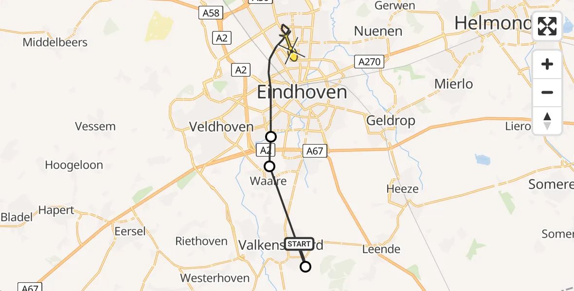 Routekaart van de vlucht: Lifeliner 3 naar Eindhoven