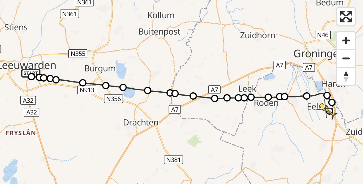Routekaart van de vlucht: Lifeliner 4 naar Groningen Airport Eelde