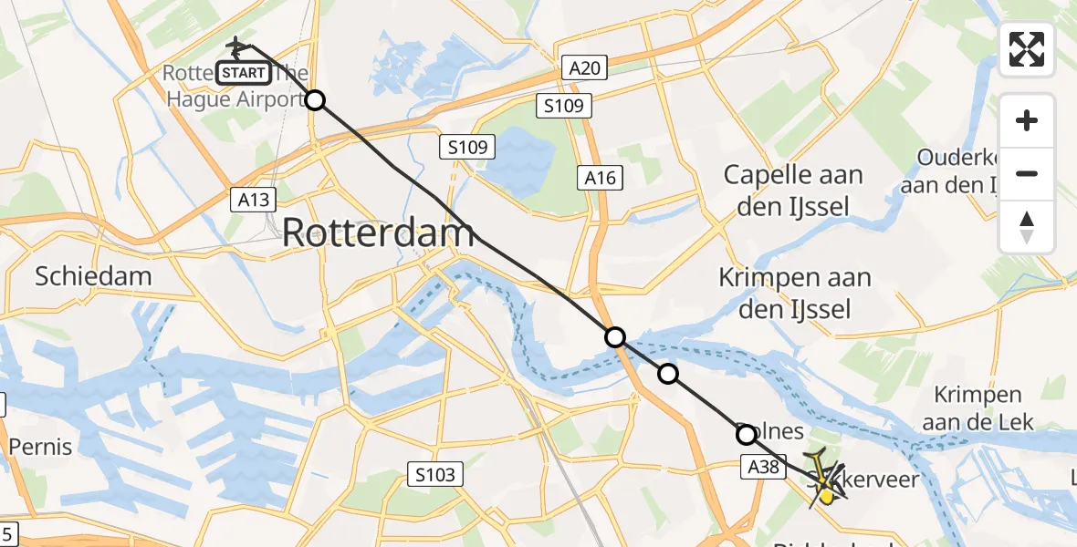 Routekaart van de vlucht: Lifeliner 2 naar Ridderkerk