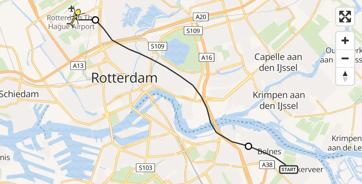 Routekaart van de vlucht: Lifeliner 2 naar Rotterdam The Hague Airport