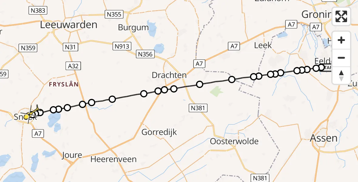 Routekaart van de vlucht: Lifeliner 4 naar Sneek