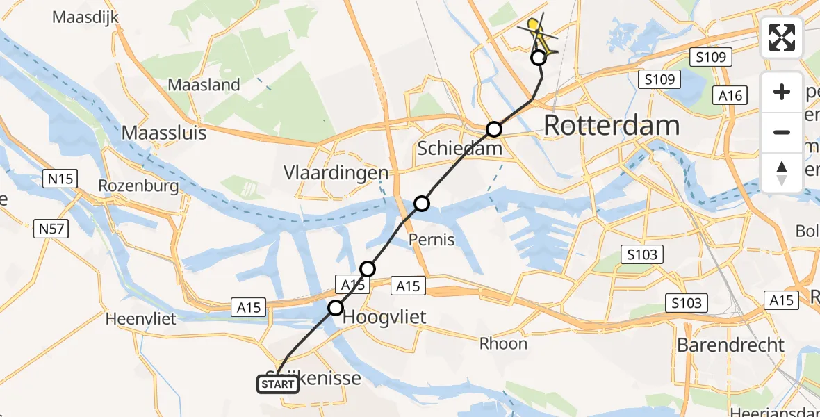 Routekaart van de vlucht: Lifeliner 2 naar Rotterdam The Hague Airport