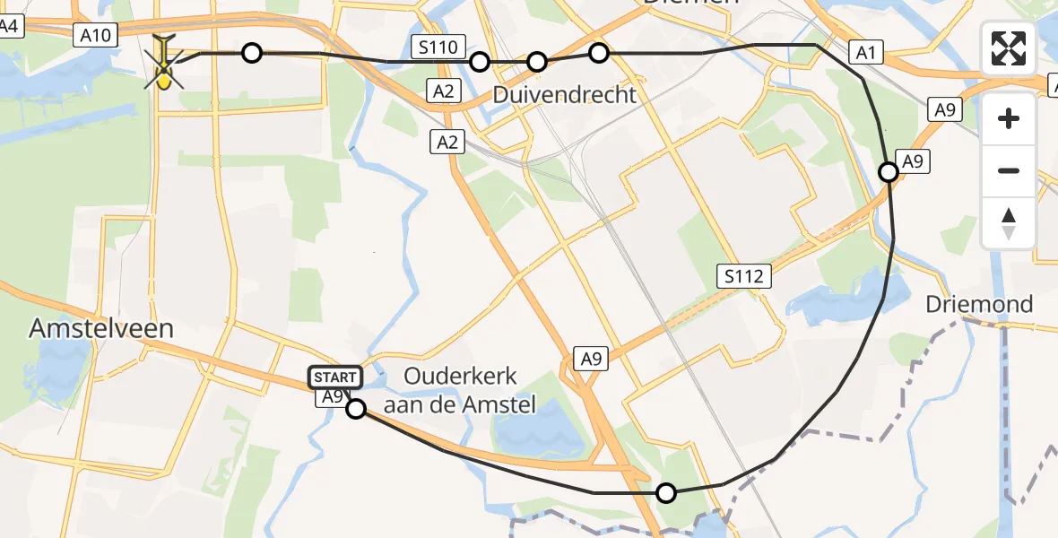 Routekaart van de vlucht: Lifeliner 1 naar VU Medisch Centrum Amsterdam