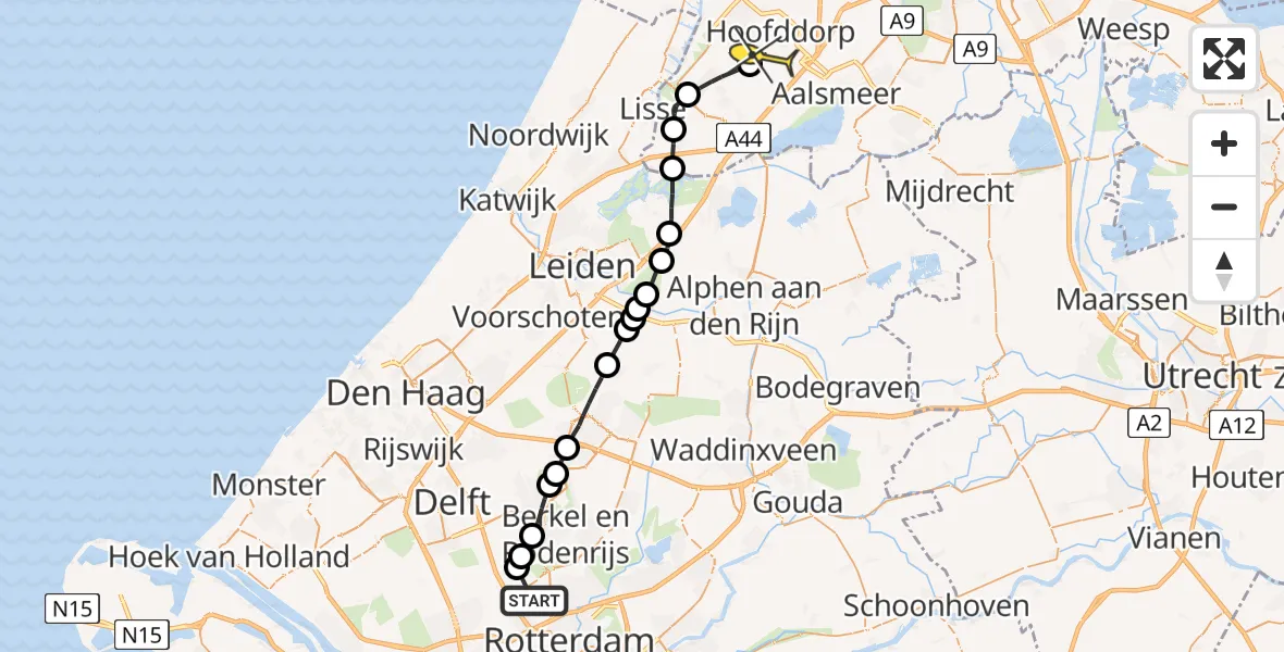 Routekaart van de vlucht: Lifeliner 2 naar Hoofddorp