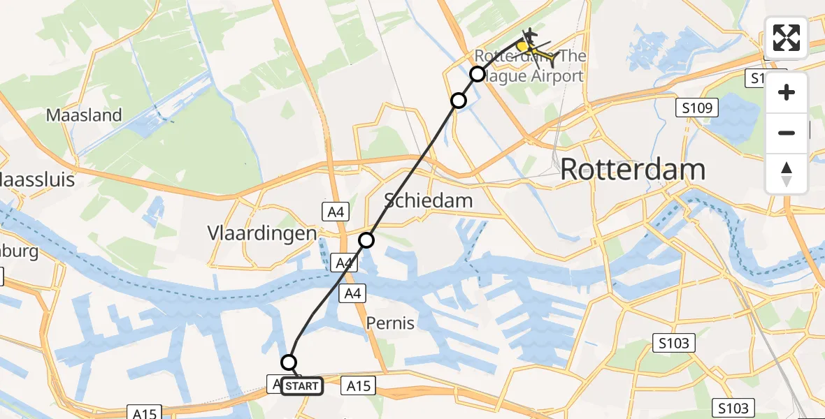 Routekaart van de vlucht: Lifeliner 2 naar Rotterdam The Hague Airport