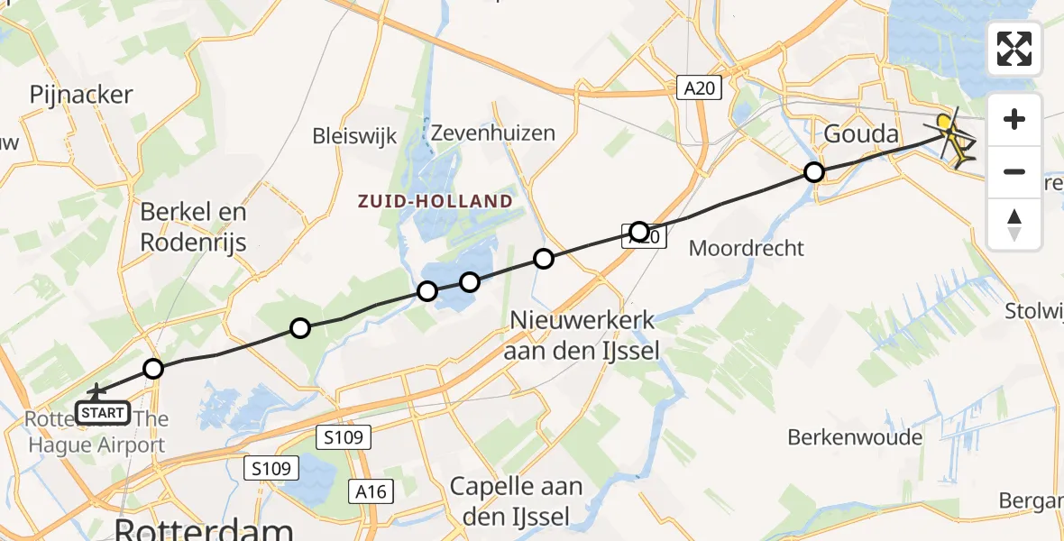 Routekaart van de vlucht: Lifeliner 2 naar Gouda