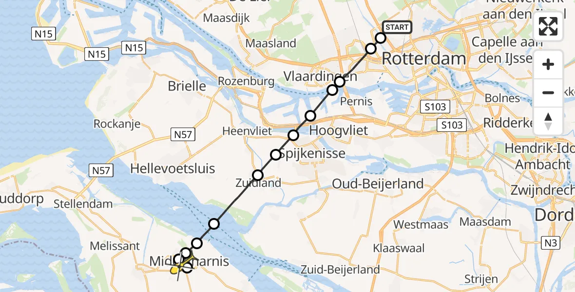 Routekaart van de vlucht: Lifeliner 2 naar Middelharnis