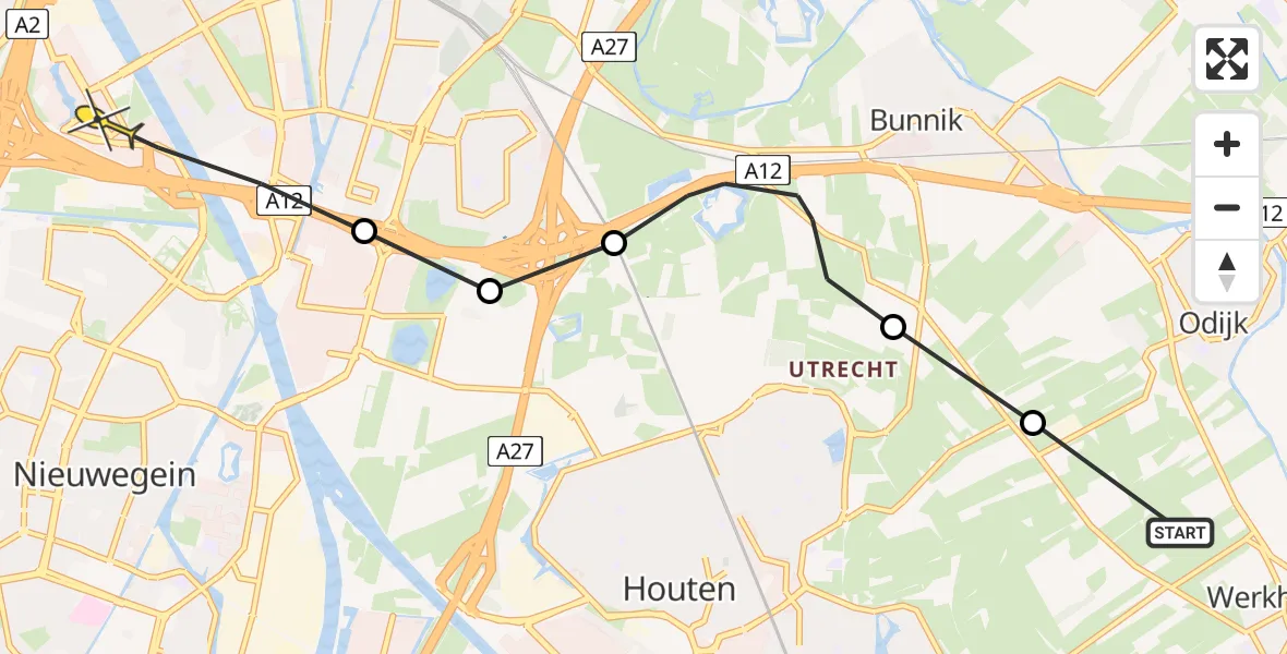 Routekaart van de vlucht: Politieheli naar Utrecht