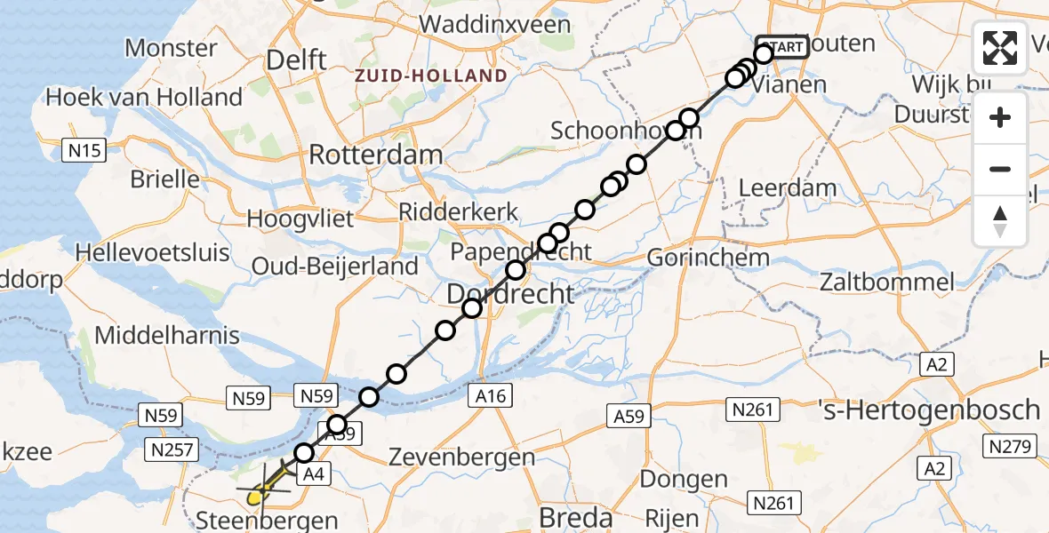 Routekaart van de vlucht: Lifeliner 2 naar Dinteloord