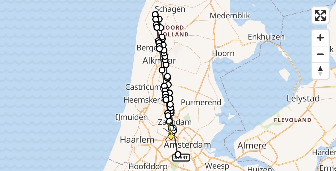 Routekaart van de vlucht: Lifeliner 1 naar Amsterdam Heliport
