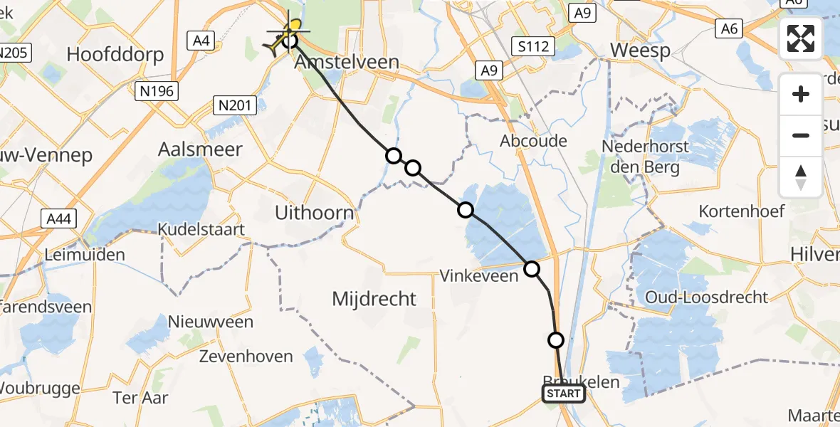 Routekaart van de vlucht: Politieheli naar Schiphol