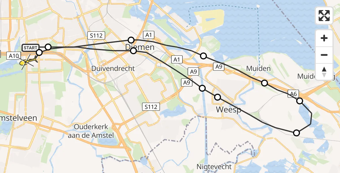Routekaart van de vlucht: Lifeliner 1 naar VU Medisch Centrum Amsterdam