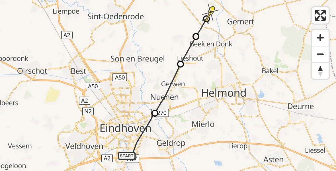 Routekaart van de vlucht: Lifeliner 3 naar Erp