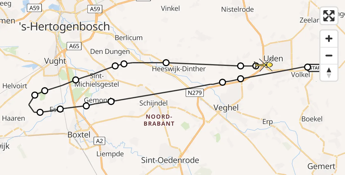 Routekaart van de vlucht: Lifeliner 3 naar Uden