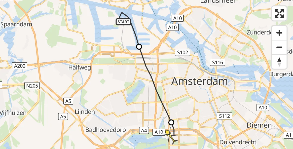 Routekaart van de vlucht: Lifeliner 1 naar VU Medisch Centrum Amsterdam