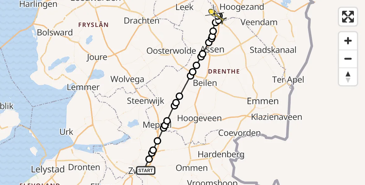 Routekaart van de vlucht: Lifeliner 4 naar Groningen Airport Eelde