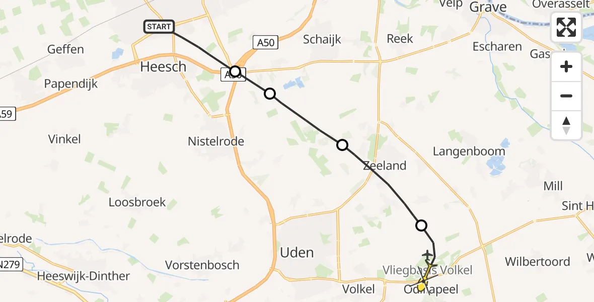 Routekaart van de vlucht: Politieheli naar Vliegbasis Volkel