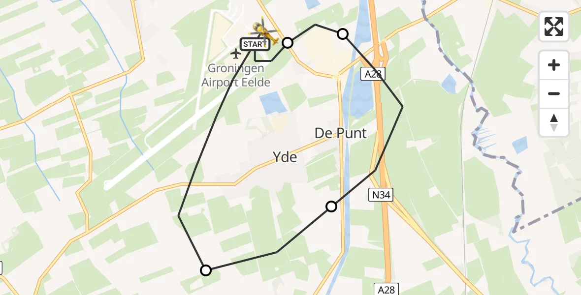 Vluchtroute Traumahelikopter Groningen Airport Eelde - Groningen Airport Eelde, 24 mei 2022, 16:19