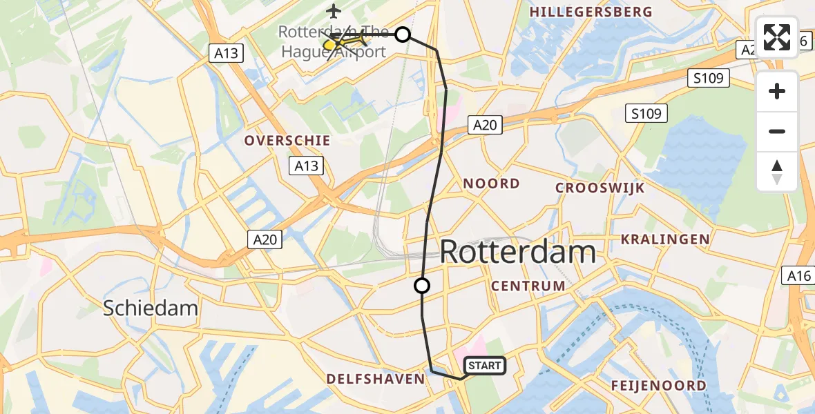 Routekaart van de vlucht: Lifeliner 2 naar Rotterdam The Hague Airport