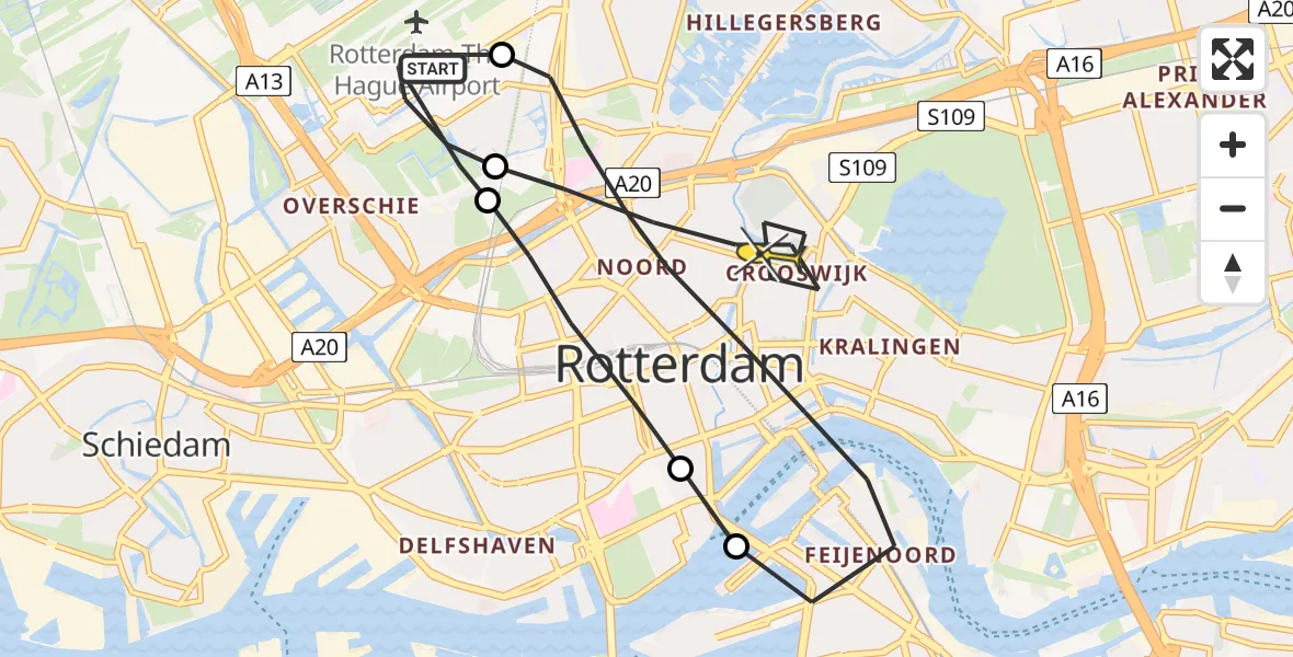 Routekaart van de vlucht: Lifeliner 2 naar Rotterdam