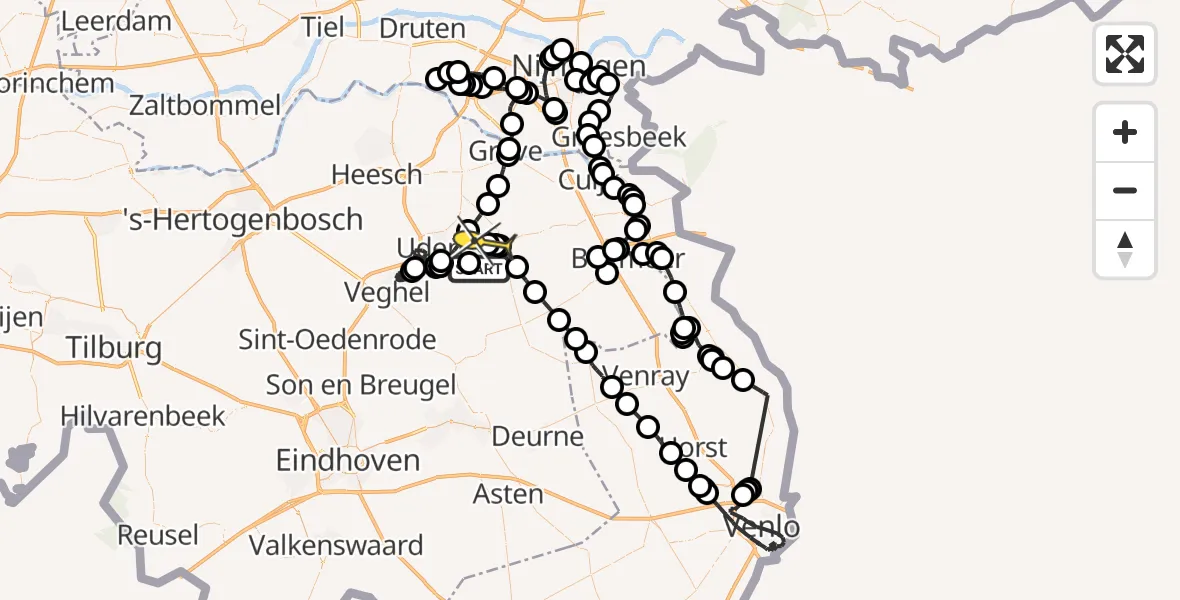 Routekaart van de vlucht: Politieheli naar Vliegbasis Volkel