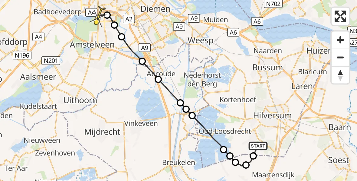 Routekaart van de vlucht: Lifeliner 1 naar VU Medisch Centrum Amsterdam