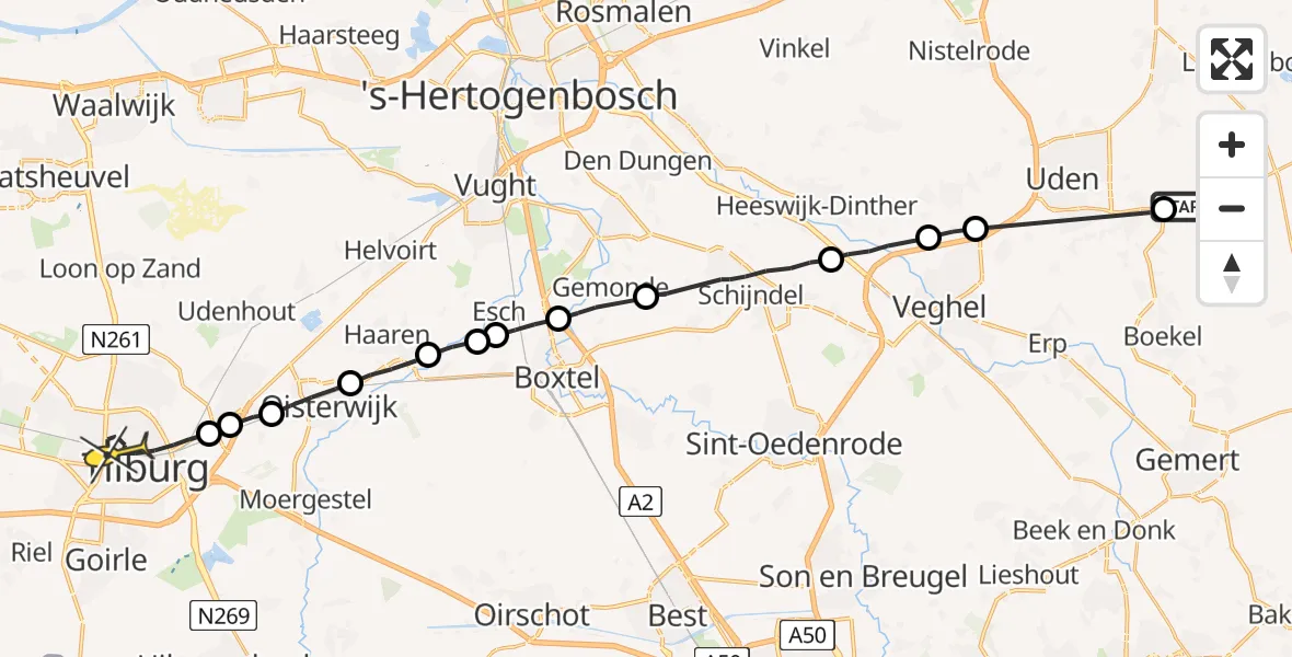 Routekaart van de vlucht: Lifeliner 3 naar Tilburg