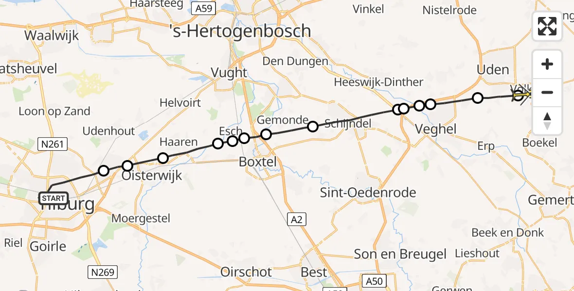 Routekaart van de vlucht: Lifeliner 3 naar Volkel