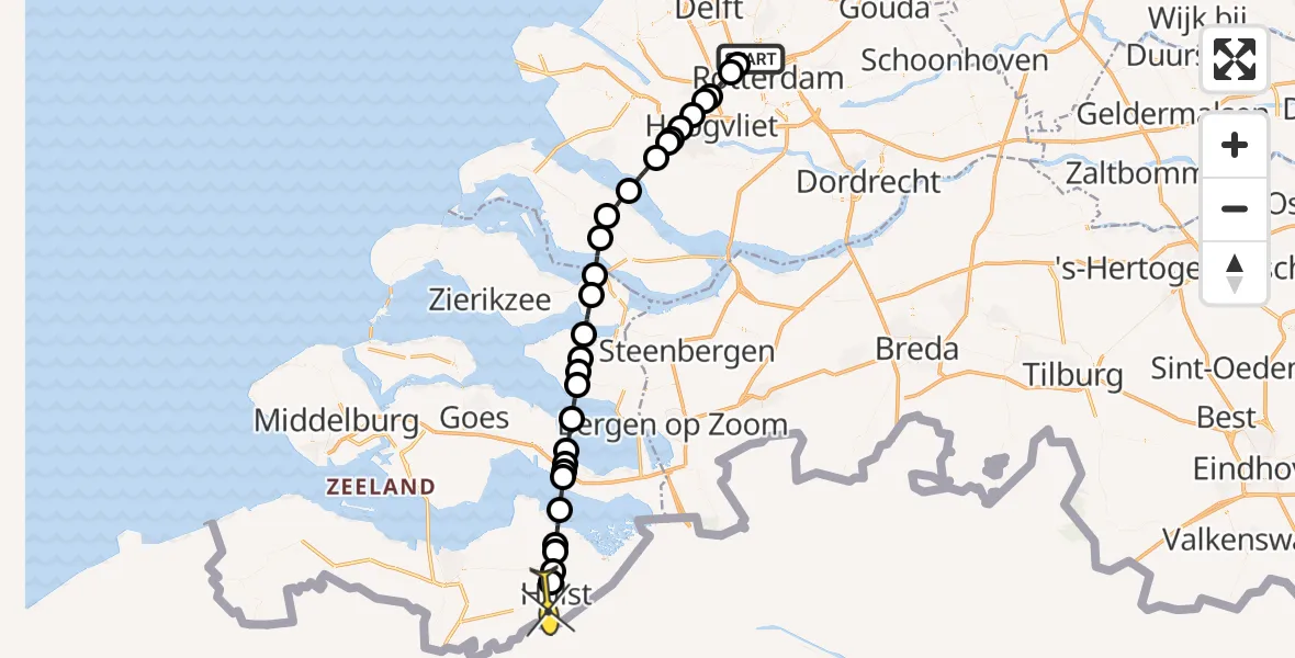 Routekaart van de vlucht: Lifeliner 2 naar Hulst