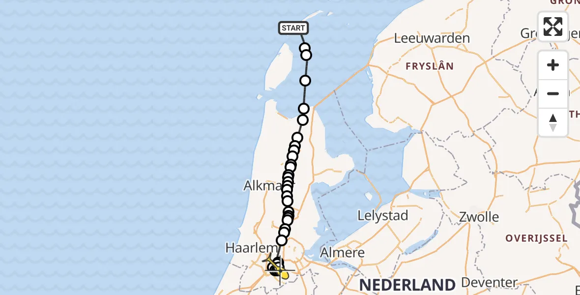 Routekaart van de vlucht: Politieheli naar Schiphol