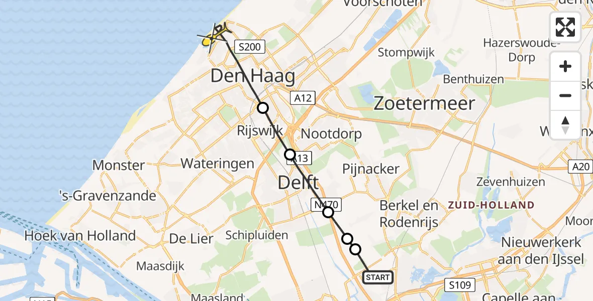 Routekaart van de vlucht: Lifeliner 2 naar Den Haag