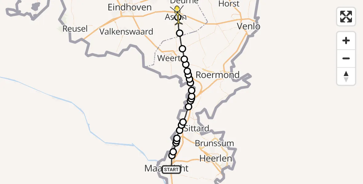 Routekaart van de vlucht: Lifeliner 3 naar Asten