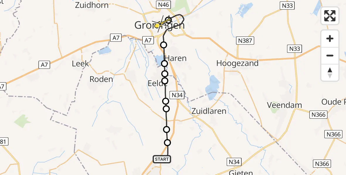 Routekaart van de vlucht: Lifeliner 4 naar Universitair Medisch Centrum Groningen