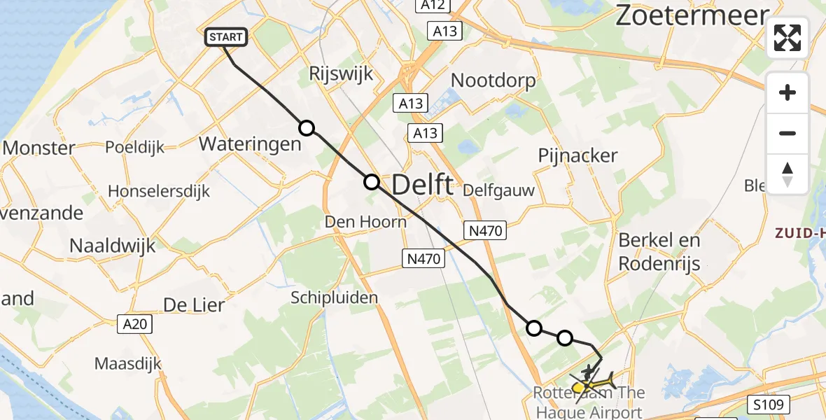 Routekaart van de vlucht: Lifeliner 2 naar Rotterdam The Hague Airport