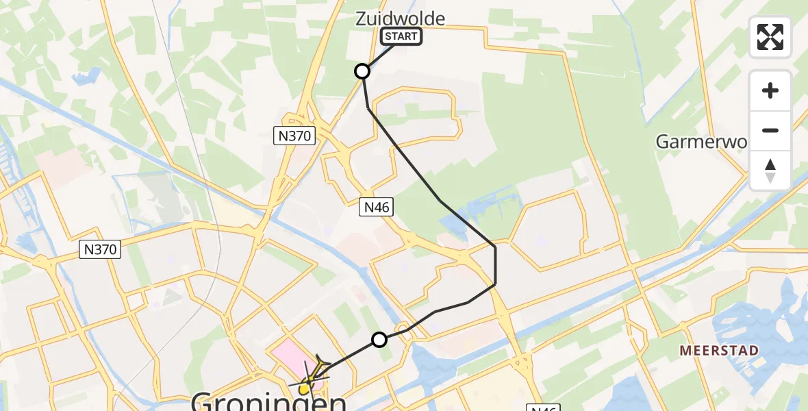 Routekaart van de vlucht: Lifeliner 4 naar Universitair Medisch Centrum Groningen