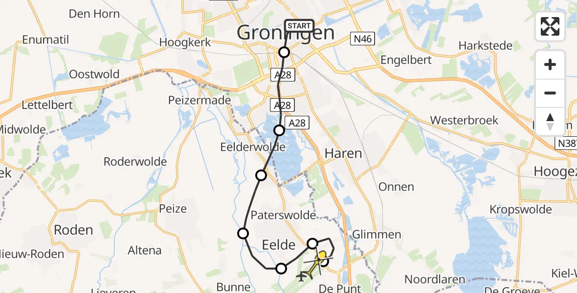 Routekaart van de vlucht: Lifeliner 4 naar Groningen Airport Eelde