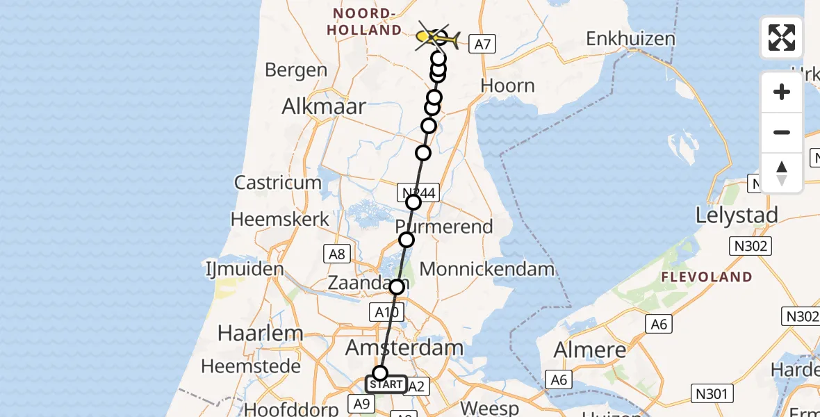 Routekaart van de vlucht: Lifeliner 1 naar Spanbroek