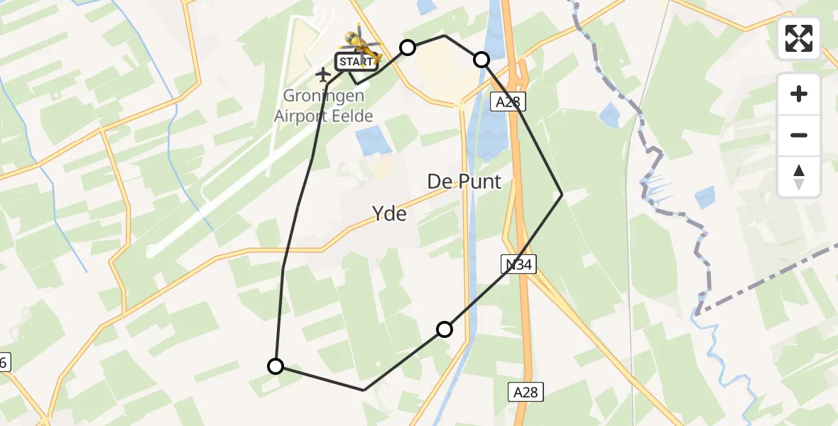 Vluchtroute Traumahelikopter Groningen Airport Eelde - Groningen Airport Eelde, 25 mei 2022, 14:28